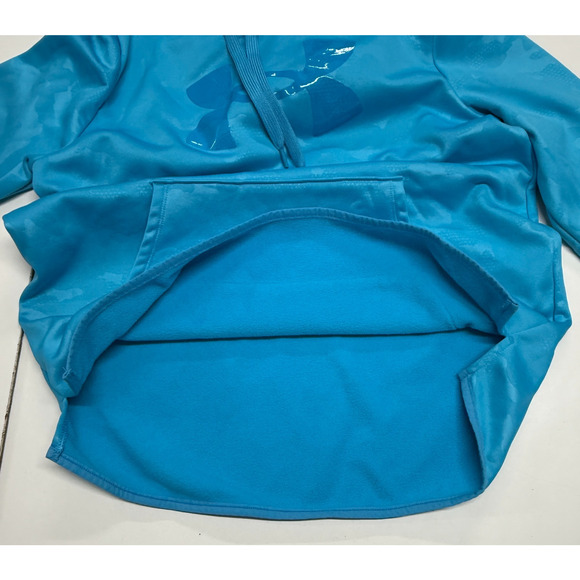 Under Armour Hoodie Womens Large Blue Chenille Shine Fleece Lined Big Logo - Picture 8 of 10